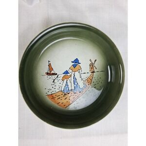 Vintage Germany Hand Painted Dutch Landscape Bowl 7in Green Marked Numbered